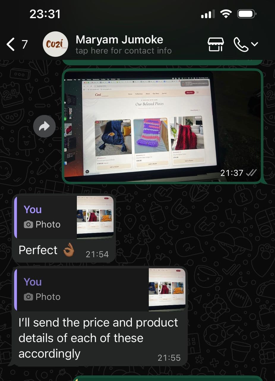 Customer review via whatsapp